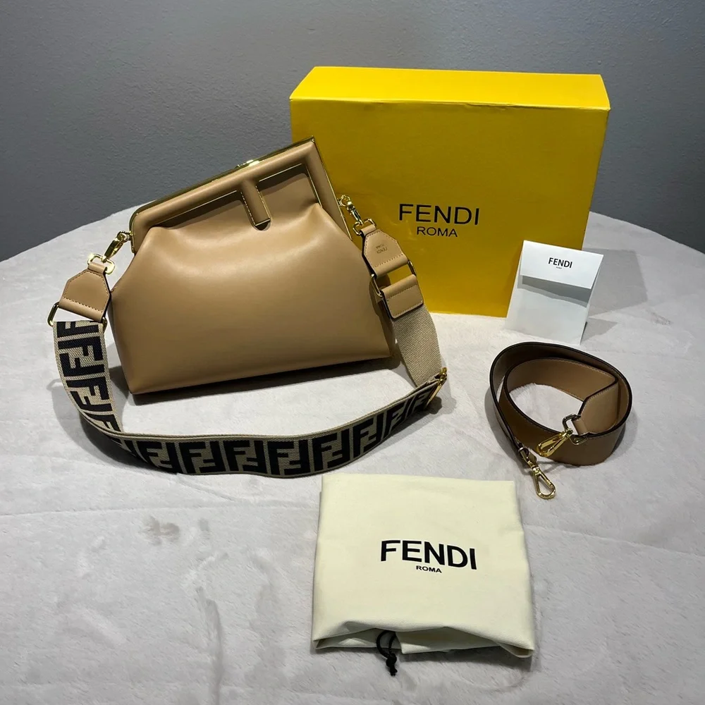 Fendi Beige Crossbody Bag with Logo Strap - Picture 1 of 6